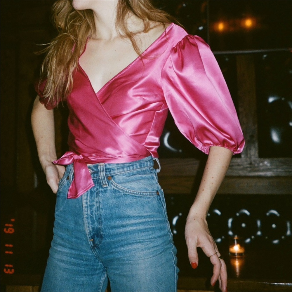 Reformation Vintage Wrap Front Silk Blouse